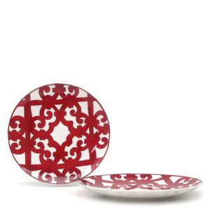 エルメス HERMES 食器 デザートプレート ガダルキヴィール 2枚セット 磁器 ポーセリン レッド×ホワイト 新品 未使用 赤 P011007P 【箱】 【中古】未使用保管品