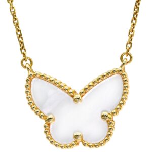 ヴァンクリーフアーペル Van Cleef & Arpels ネックレス ラッキー アルハンブラ パピヨン パールホワイト×イエローゴールド 白 Au750 18K 蝶 シェル VCARD99500 【中古】中古美品