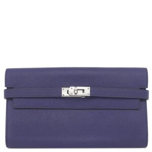 エルメス HERMES 長財布 ケリーウォレット ヴェルソ ヴォーエプソン ブルーアンクル×ブルーゼリージュ シルバー金具 紺 青 C 【中古】