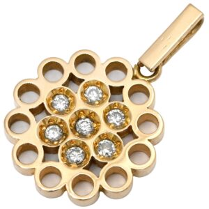 ペンダントトップ ダイヤ 0.14ct イエローゴールド K18YG Au750 18K 7P 7粒 ネックレストップ 透かしフラワー ホールデザイン 【中古】中古美品
