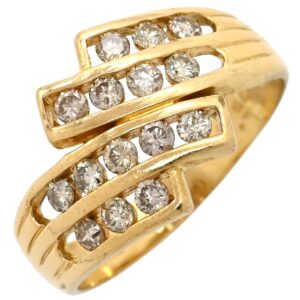 リング 指輪 ダイヤ 0.50ct イエローゴールド Au750 18K 18金 メレダイヤ 15P 15石 15粒 クロスライン ジグザグ ウェーブ バイパス 11号 【中古】中古品