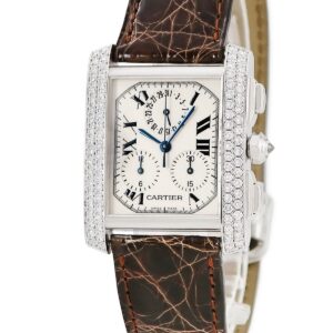 カルティエ Cartier タンクフランセーズ XL クロノグラフ WE1004S4 K18WG無垢 純正ダイヤ デイト 青針 メンズ 腕時計クオーツ シルバー 【中古】