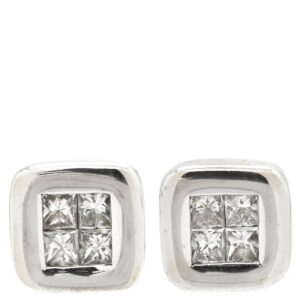 ピアス ダイヤスクエアシェイプ スタッドピアス ホワイトゴールド K18WG Au750 プリンセスカット 両耳用 【中古】中古品