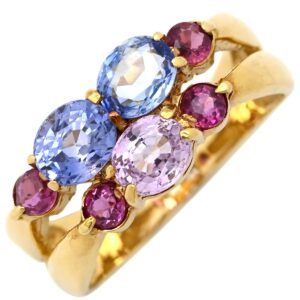 リング 指輪 サファイア ルビー リング イエローゴールド×ブルー×ピンク ブルー ピンク 750 YG 12号 【中古】