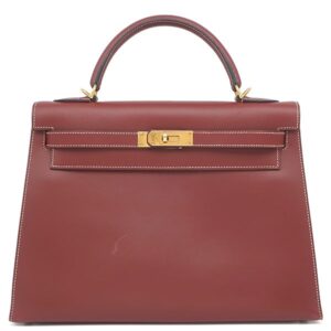 エルメス HERMES 2WAYバッグ ケリー32 外縫い ヴォーシャモニー ルージュアッシュ ゴールド金具 赤茶 □E 【保存袋】 【中古】