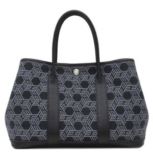 エルメス HERMES トートバッグ ガーデンパーティーTPM トワルソーアッシュ レザー ブラック シルバー金具 黒 ネイビー グレー Ｈロゴ □K 【中古】