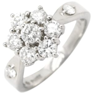 リング 指輪 ダイヤ 1.01ct プラチナシルバー Pt850 9P 9石 9粒 ブリリアントカット フラワー 花モチーフ サイドストーン 11.5号 【中古】中古品
