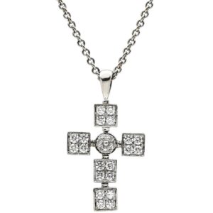 ブルガリ BVLGARI ネックレス ルチア ラテンクロス ペンダント ホワイトゴールド Au750 18K 18金 ダイヤ 十字架 【中古】