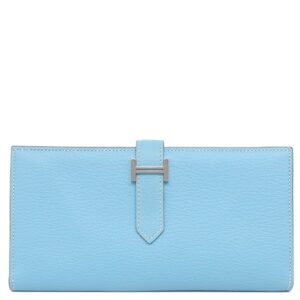 エルメス HERMES 長財布 ベアンスフレ シェーブル セレスト シルバー金具 二つ折り財布 □O 【中古】中古美品