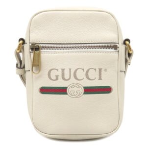 グッチ GUCCI ショルダーバッグ ロゴ プリント レザー アイボリー ゴールド金具 白 ミニ 574803 【中古】中古品