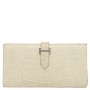 エルメス HERMES 長財布 ベアンクラシック アリゲーターマット ベトン シルバー金具 オフホワイト 二つ折り財布 クロコ A 【中古】中古美品