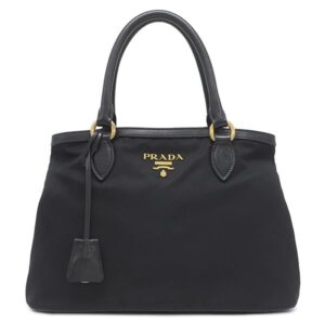プラダ PRADA 2WAYバッグ ロゴプレート 2WAY バッグ ナイロン レザー NERO ゴールド金具 黒 ハンドバッグ ショルダー テスート 【中古】中古美品