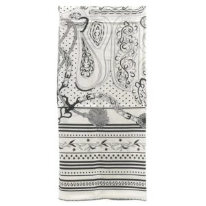 エルメス HERMES ストール カレ140 カレジェアン カシミヤ シルク ホワイト×ブラック 新品 未使用 【 アマゾンの祭典 】 【箱】 【中古】