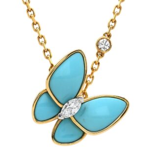ヴァンクリーフアーペル Van Cleef & Arpels ネックレス ドゥ パピヨン ペンダント ブルーXイエローゴールド 18K ターコイズ ダイヤモンド VCARP7UP00 【箱】 【中古】