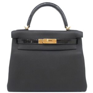 エルメス HERMES 2WAYバッグ ケリータッチ28 内縫い トゴ ニロティカス ブラック ゴールド金具 黒 クロコ Y刻印 【箱】 【中古】