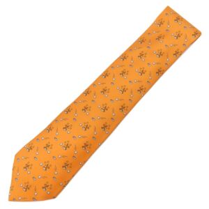 エルメス HERMES ネクタイ 総柄 9cm シルク オレンジ うさぎ ゴルフボール 【中古】