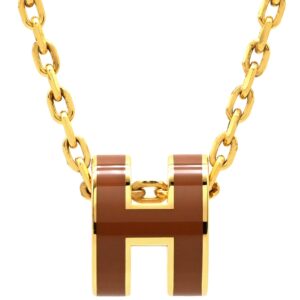 エルメス HERMES ネックレス ポップアッシュ ミニ ペンダント GP ラッカー ニューゴールドXゴールド Hモチーフ 茶 【箱】 【中古】未使用保管品