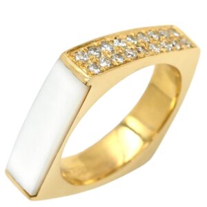 ミキモト MIKIMOTO リング 指輪 ペルリータ ダイヤ パール スクエア イエローゴールド 18K 750 11号 【中古】新品同様品