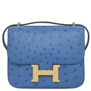 エルメス HERMES ショルダーバッグ コンスタンス3 ミニ オーストリッチ ブルーブルーエ ゴールド金具 青 Y 【箱】 【中古】新品同様品