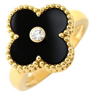 ヴァンクリーフアーペル Van Cleef & Arpels リング 指輪 ヴィンテージ アルハンブラ ブラックXイエローゴールド #51(JP11) 1Pダイヤ オニキス 11号 VCARA41000 【中古】中古美品