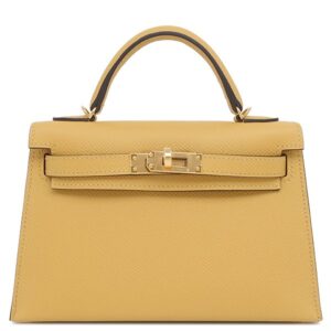 エルメス HERMES 2WAYバッグ ミニケリードゥ 外縫い ヴォーエプソン パイユ ゴールド金具 黄色 ショルダー 2025年製 K 【箱】 【中古】
