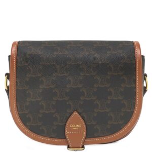 セリーヌ CELINE ショルダーバッグ フォルコ ミディアム レザー トリオンフキャンバス タン ゴールド金具 茶 トリオンフ 【中古】中古美品