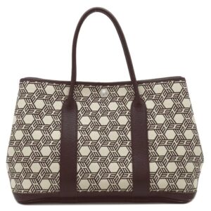 エルメス HERMES トートバッグ ガーデンパーティー PM トワルソーアッシュ レザー ブラウン×ホワイト シルバー金具 茶 白 Ｈロゴ □K 【中古】中古品