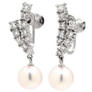 タサキ TASAKI イヤリング パール ダイヤ パールホワイト×プラチナシルバー 真珠 プラチナ ネジ式 1Pパール ドロップ スウィング 【中古】中古美品