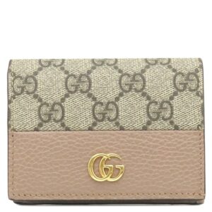グッチ GUCCI 二つ折り財布 ダブルG バイカラー カードケース ウォレット GGスプリームキャンバス レザー ベージュ ゴールド金具 658610 【箱】 【中古】