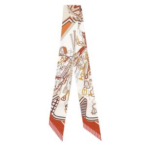 エルメス HERMES スカーフ ツイリー シルク ホワイト×アルザン×エトゥープ 【BOUQUETS SELLIER/鞍職人の花束】 【中古】中古美品