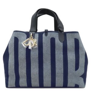クリスチャン・ディオール Christian Dior トートバッグ トゥジュール ラージ トート コットンデニム レザー ブルー シャンパンゴールド金具 ロゴ M28200DGD 【中古】中古美品