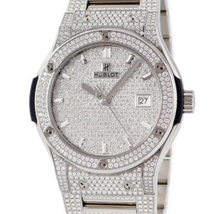ウブロ HUBLOT クラシックフュージョン チタニウム フルパヴェ 542.NX.9010.NX.3704 純正ダイヤ デイト メンズ 腕時計自動巻き シルバー 【中古】中古美品
