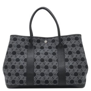 エルメス HERMES トートバッグ ガーデンパーティー PM 36 トワルソーアッシュ ブッフル ブラック×グレー シルバー金具 黒 Ｈロゴ 総柄 □K 【中古】中古美品