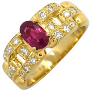 リング 指輪 ルビー ダイヤ レッド×イエローゴールド 0.65ct イエローゴールド Au750 18K 18金 赤 オーバルミックスカット 8号 【中古】