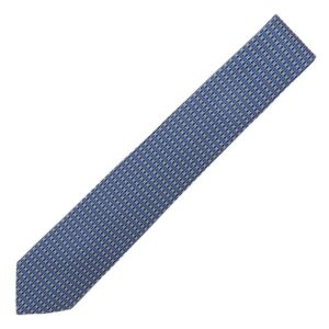 エルメス HERMES ネクタイ クラバット 7cm アンジップ シルク マリン×アズール×ブラン 紺 青 白 総柄 H柄 UN ZIP 新品 未使用 H339239T 02 【箱】 【中古】未使用保管品