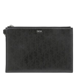 クリスチャン・ディオール Christian Dior クラッチバッグ オブリーク ギャラクシー クラッチ レザー ブラック シルバー金具 黒 ロゴ 総柄 【中古】中古美品