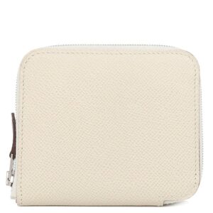 エルメス HERMES コインケース アザップ シルクイン コンパクト ヴォーエプソン クレ シルバー金具 オフホワイト ピンク B 【中古】新品同様品