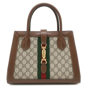 グッチ GUCCI 2WAYバッグ ジャッキー1961 ミディアムトート GGスプリームキャンバス レザー ベージュXブラウン ショルダーバッグ ウェブ シェリーリボン 649016 【箱】 【中古】
