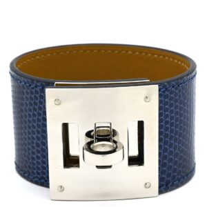 エルメス Herms バングル ケリードッグ リザード メタル ブルー×シルバー シルバー金具 ブレスレット 大型メタルバックル X刻印 【中古】