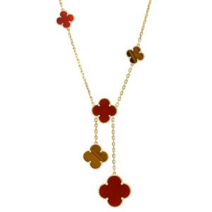 ヴァンクリーフアーペル Van Cleef & Arpels ネックレス マジックアルハンブラ 6モチーフ イエローゴールド カーネリアン タイガーズアイ 赤 茶 750 18K YG VCARN5JP00 【箱】 【中古】