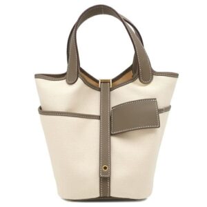 エルメス HERMES ハンドバッグ ピコタンロック カーゴ PM ヴォースイフト トワルゴエラン エトゥープ×エクリュ ゴールド金具 未使用 B刻印(2023年製) 【箱】 【中古】