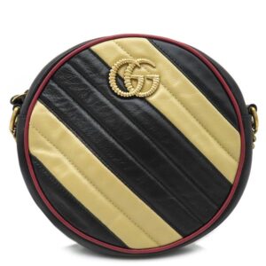 グッチ GUCCI ショルダーバッグ GGマーモント ラウンドショルダー レザー ブラック×ベージュ×レッド ゴールド金具 黒 赤 550154 【中古】