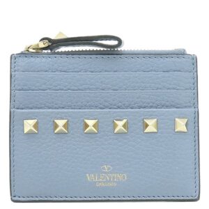 ヴァレンティノ VALENTINO カードケース ロックスタッズ カードホルダー レザー ブルー ゴールド金具 コインケース 小銭入れ フラグメントケース 【箱】 【中古】中古美品