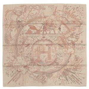 エルメス HERMES スカーフ カレ90 CARRE シルク マロングラッセ×レッド×ブラック 【PLEASE HOLD THE LINE/プリーズ ホールド ザ ライン】 【箱】 【中古】