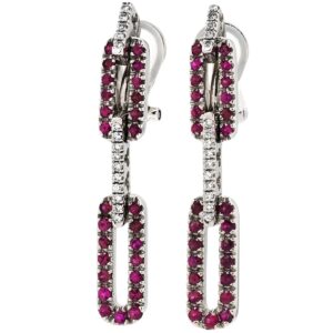 ダミアーニ DAMIANI イヤリング ルビー ダイヤ レッド×ホワイトゴールド 14K 585AU 赤 ドロップ スイング ラウンドミックス・ブリリアントカット クリップ 【中古】