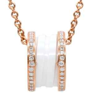 ブルガリ BVLGARI ネックレス ビーゼロワン ダイヤ ピンクゴールド×ホワイト B-zero1 Au750 18K 18金 白セラミック 350053 【中古】中古美品