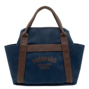 エルメス HERMES 2WAYバッグ サックドパンサージュ グルーム キャンバス トワルシェブロン ネイビー×オレンジ シルバー金具 紺 バイカラー ショルダー トート C 【保存袋】 【中古】新品同様品