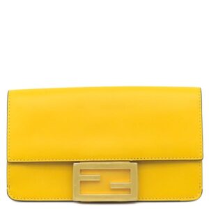 フェンディ FENDI 2WAYバッグ フラットバゲットミニ レザー イエロー ゴールド金具 ミニショルダー クラッチ 8BS039 【中古】新品同様品