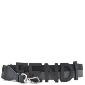 フェンディ FENDI ショルダーストラップ ストラップユー キャンバス レザー ブラック×グレー シルバー金具 バイカラー ロゴ ズッカ 【保存袋】 【中古】