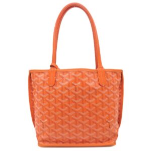 ゴヤール GOYARD トートバッグ アンジュミニ PVCコーティングキャンバス ゴヤールディンキャンバス シュヴロッシュカーフスキン オレンジ シルバー金具 ヘリンボーン リバーシブル 【中古】
